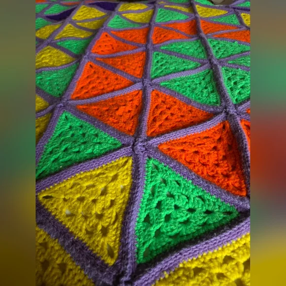 Vintage Colorful Geometric Handmade Crochet Blanket Afghan - Picture 14 of 14